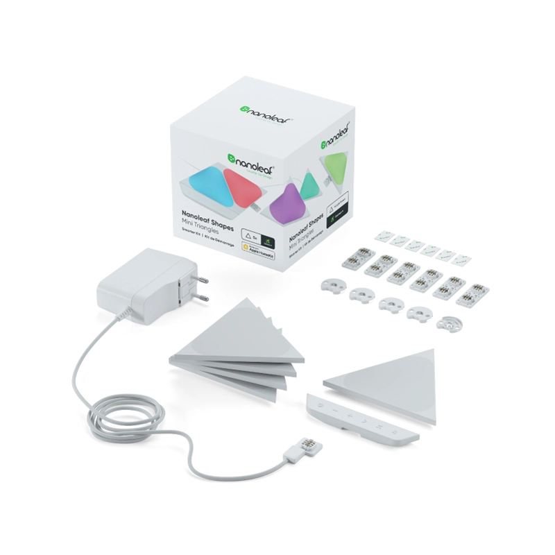 nanoleaf shapes light panels mini triangles starter kit 5nl48 5002tw 5pk@1x
