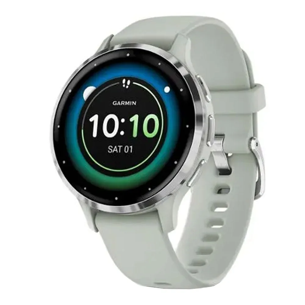 SMART WATCH (นาฬิกาอัจฉริยะ) GARMIN VENU 3S SILVER STAINLESS STEEL BEZEL WITH SAGE GRAY CASE AND SILICONE BAND (010-02785-51)
