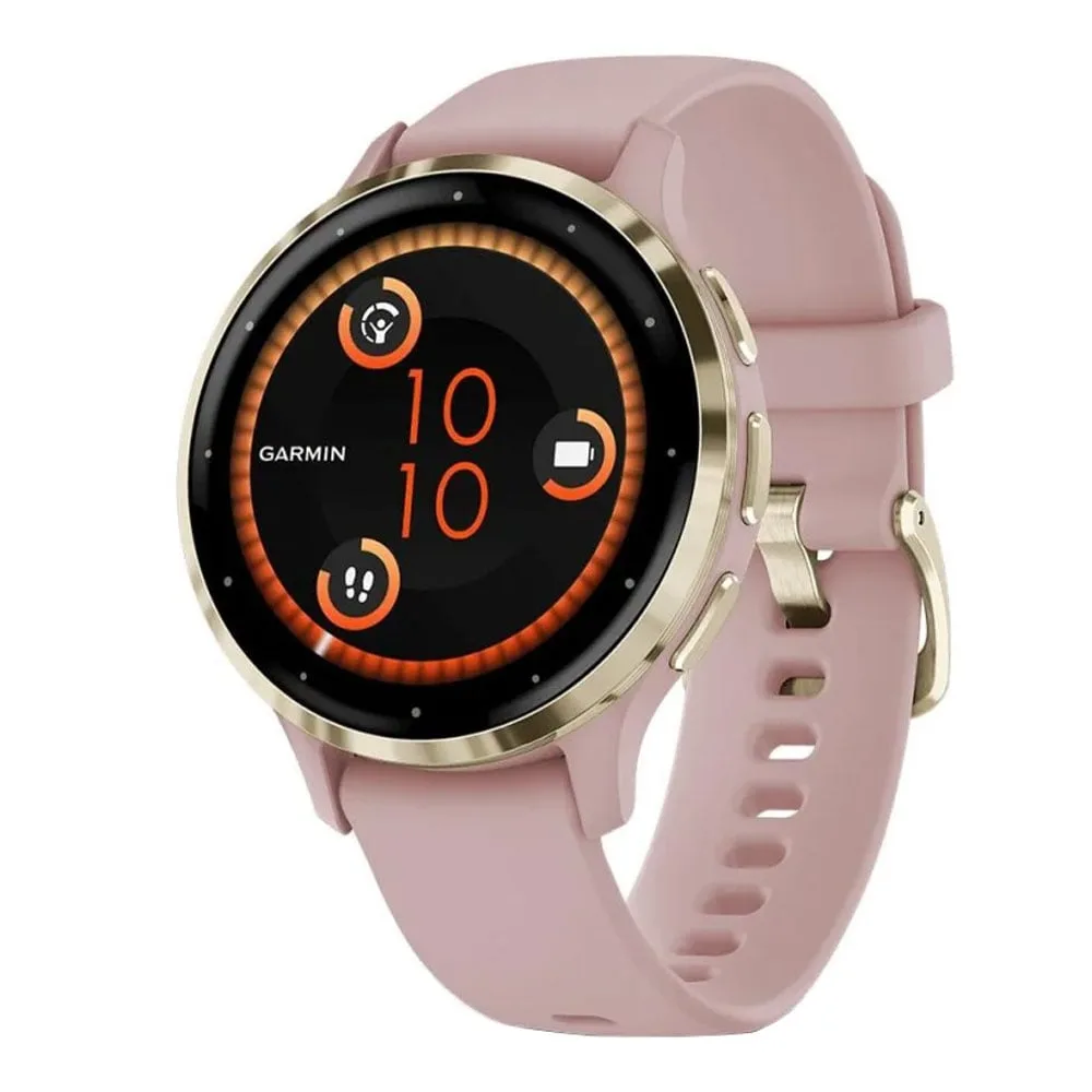 SMART WATCH (นาฬิกาอัจฉริยะ) GARMIN VENU 3S CREAM GOLD STAINLESS STEEL BEZEL WITH DUST ROSE CASE AND SILICONE BAND (010-02785-53)