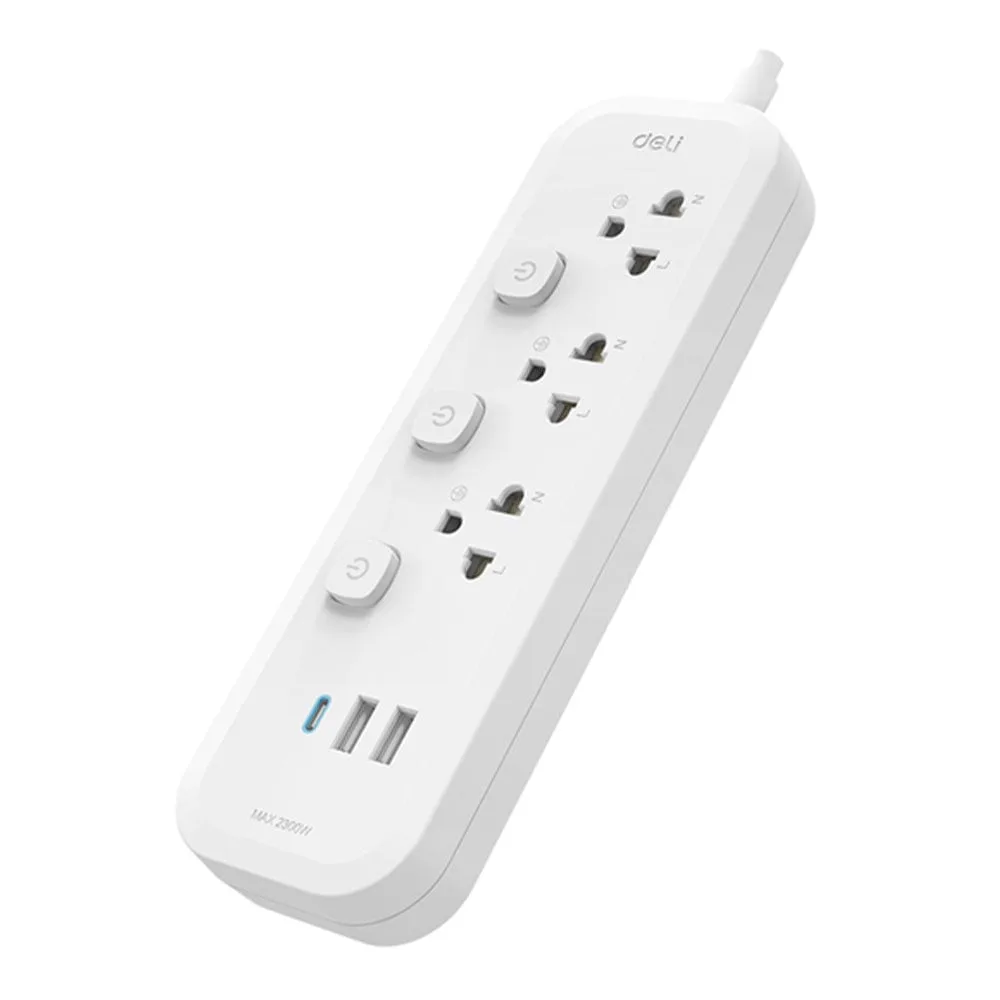 PLUG (ปลั๊กไฟ) DELI T476 3SOCKETS 3USB 5M SWITCH (DLI-T476)