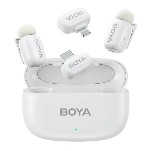 (BOYAMINI-13) WIRELESS MICROPHONE (ไมโครโฟนไร้สาย) BOYA MINI 2 MIC USB-C + LIGHTNING RECEIVER - WHITE (MODEL 13)